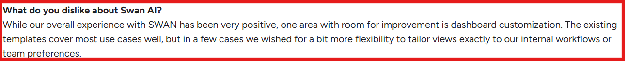 Swan AI G2 review about dashboard customization