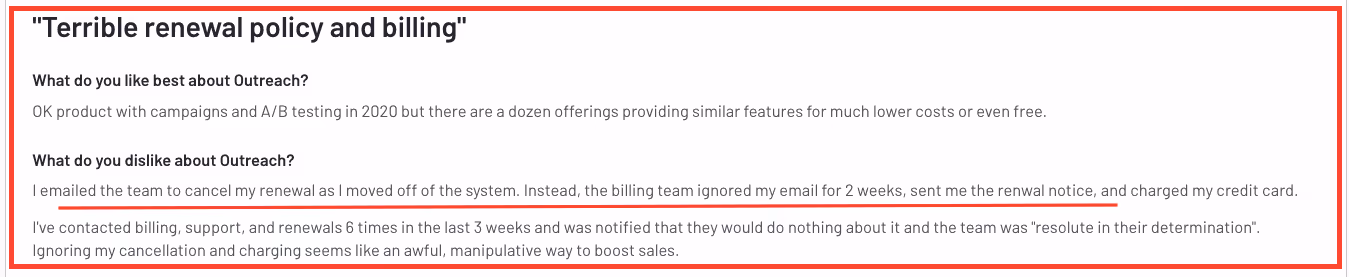 Outreach review about bad billing practices