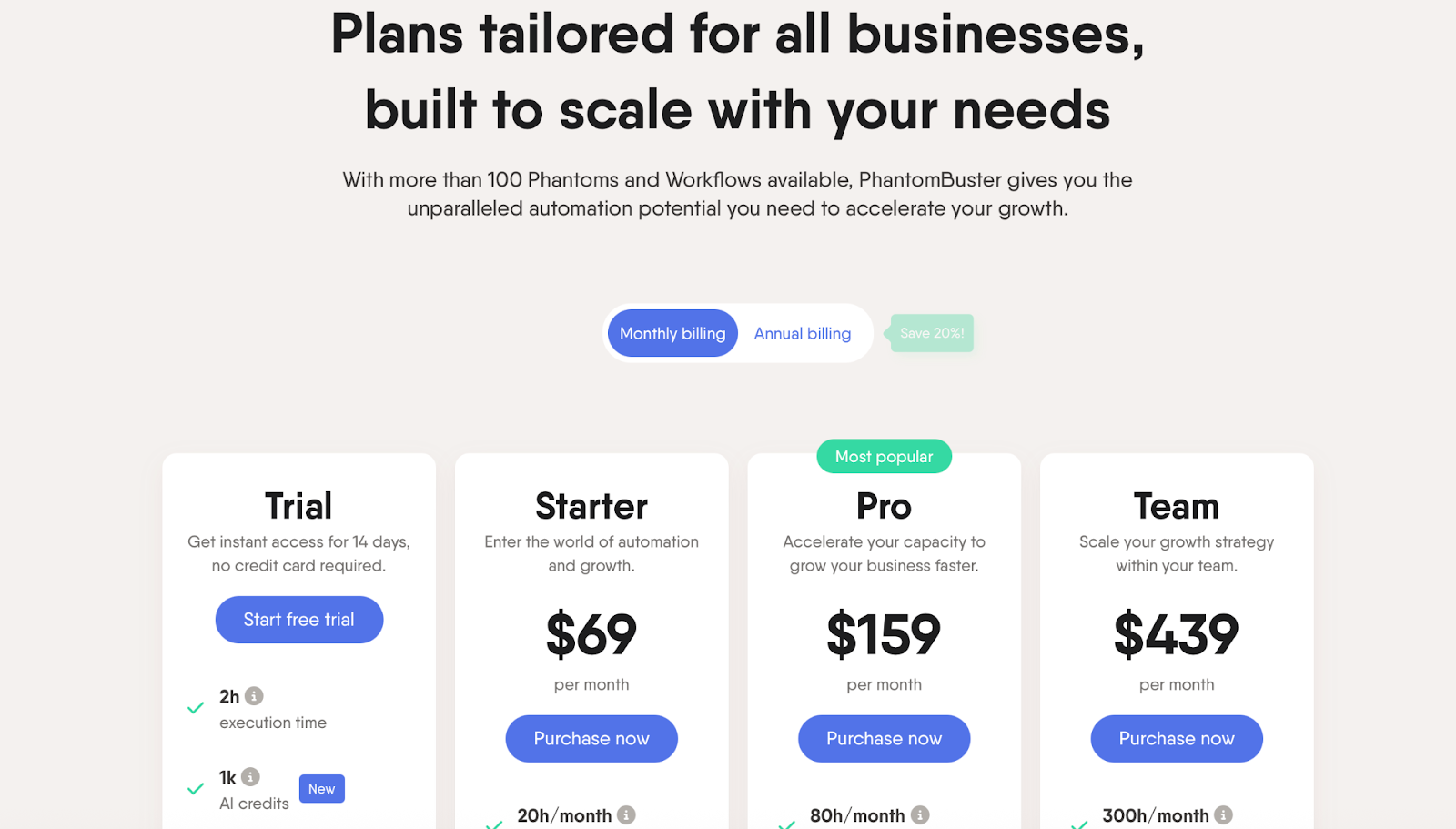 PhantomBuster pricing