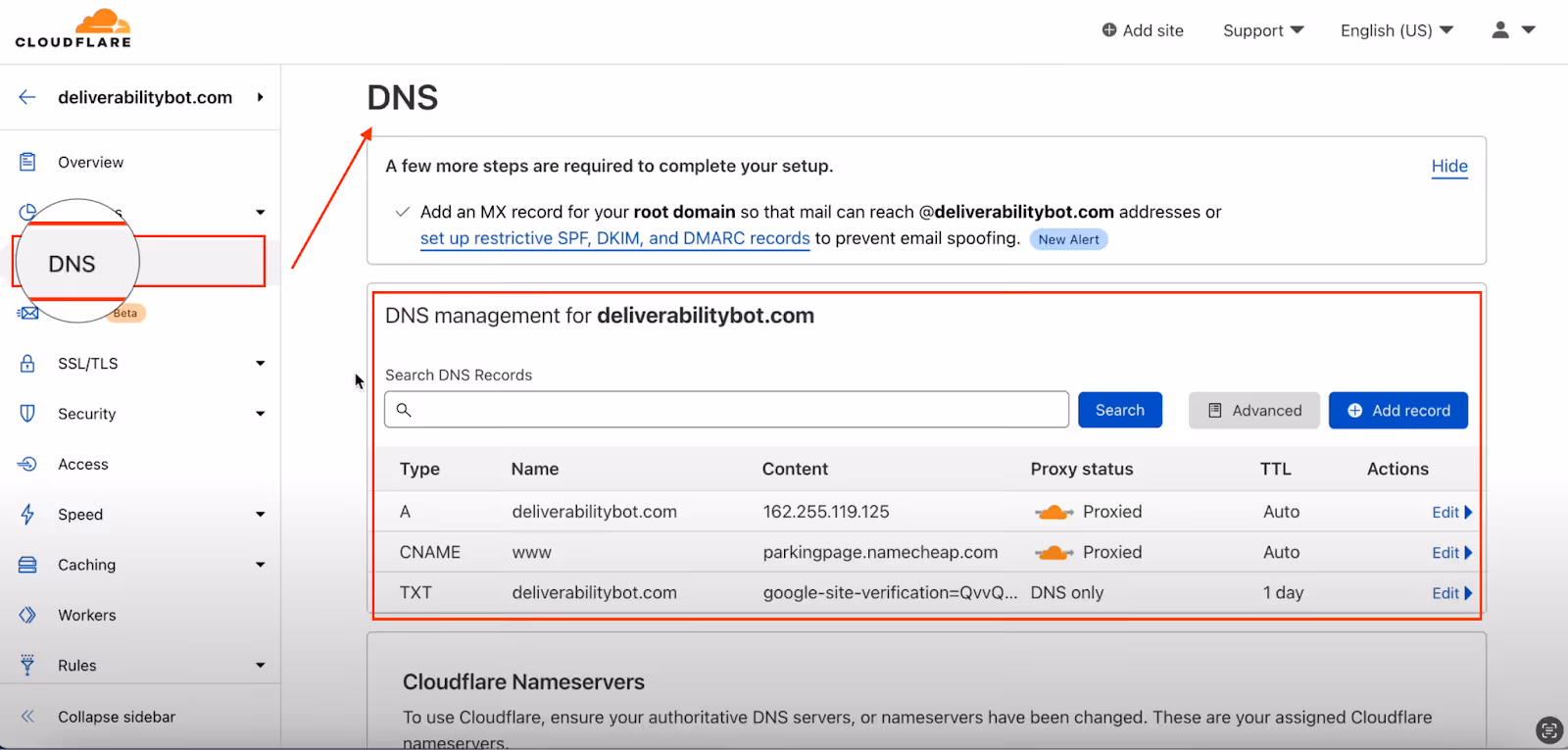 DNS settings in Growbots 