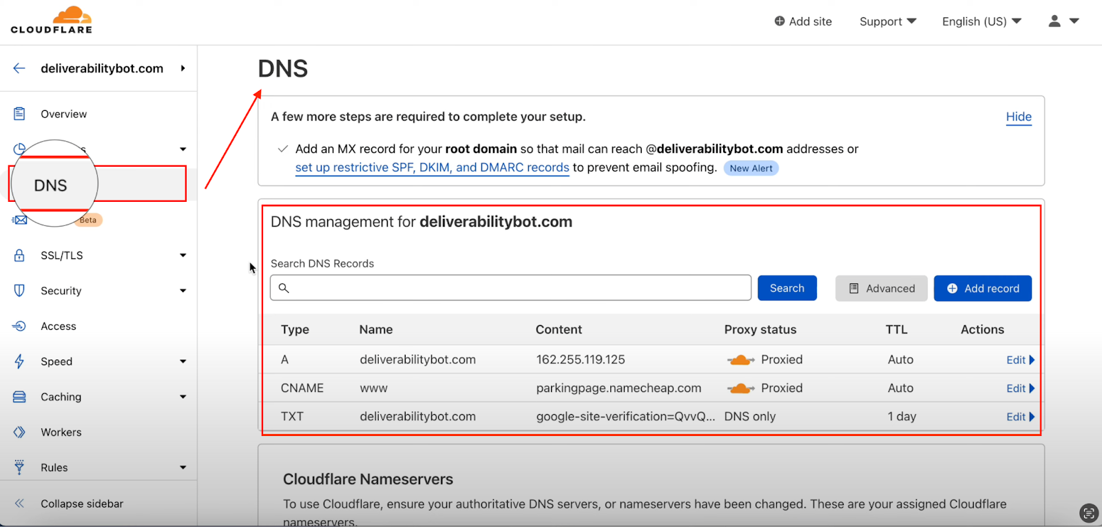 DNS settings in Growbots 