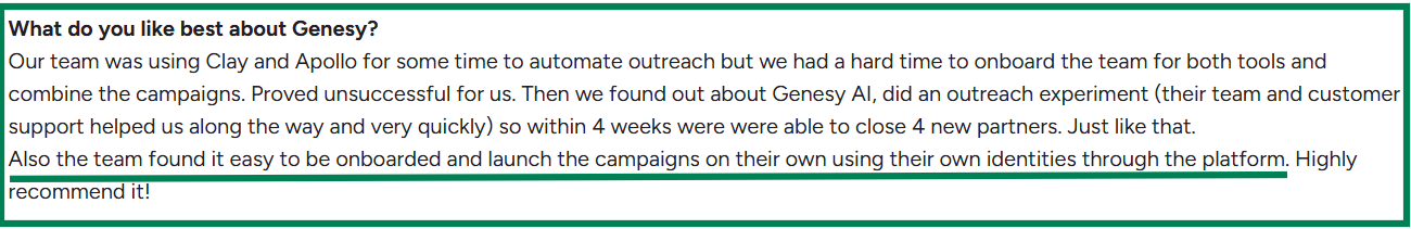 Genesy AI G2 review about onboarding teams