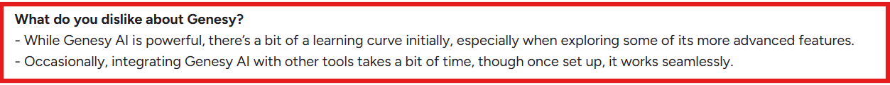 Genesy AI G2 review about the learning curve