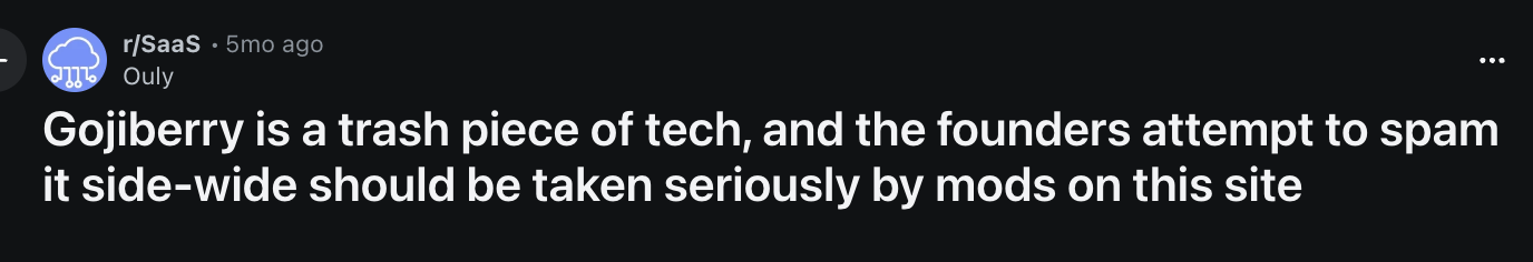 Gojiberry review: jUsers hating Gojiberry for spamming on multiple sub-reddits