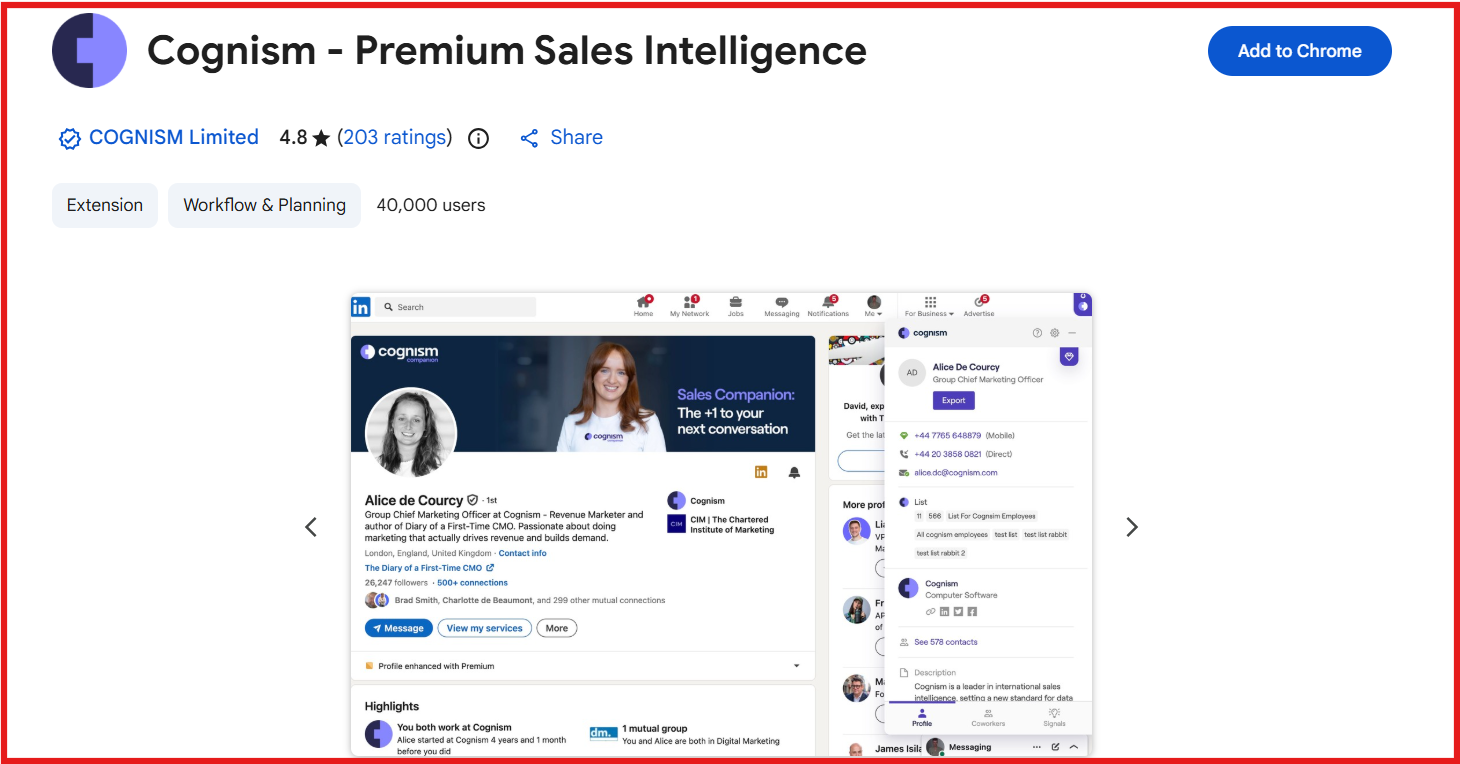 Cognism chrome extension