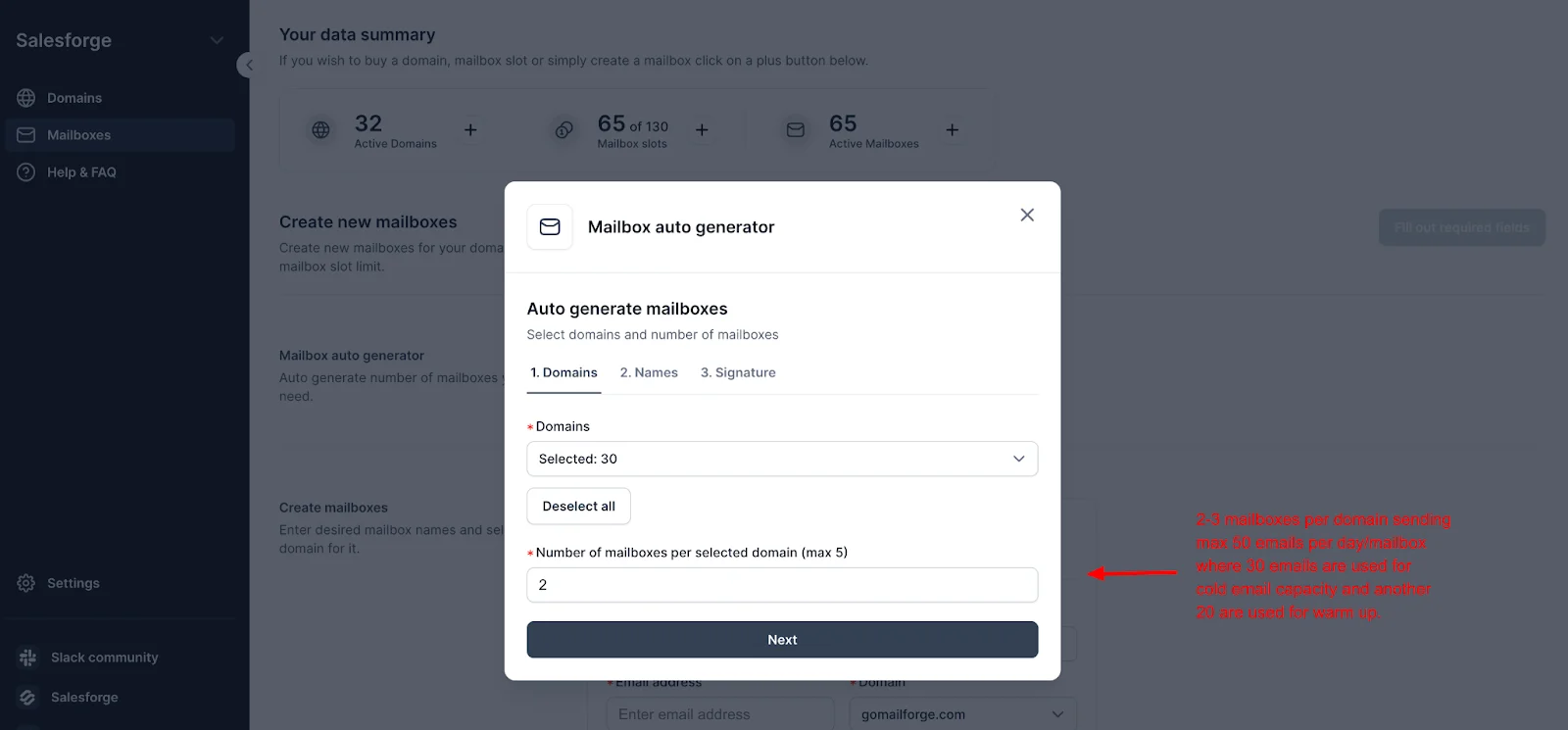 Selecting Mailboxes per Domain