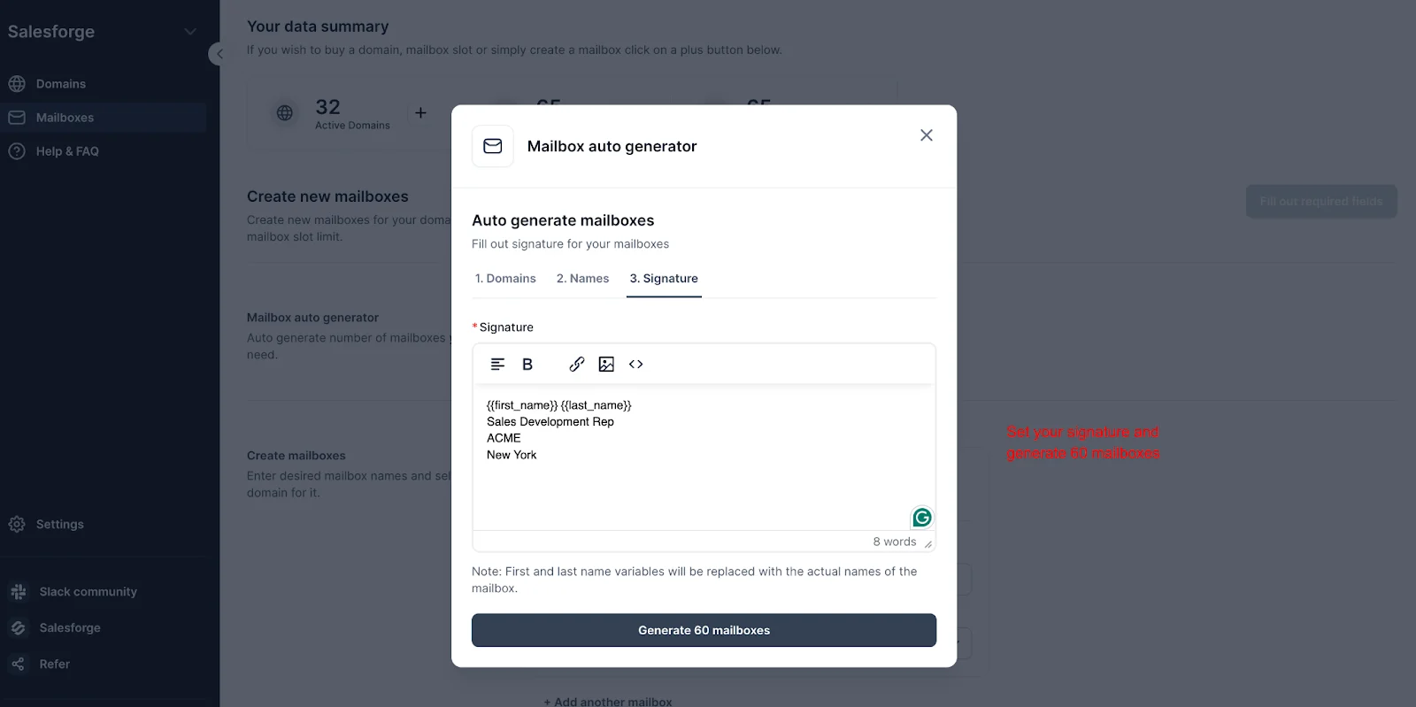 Generating Mailboxes with Signature