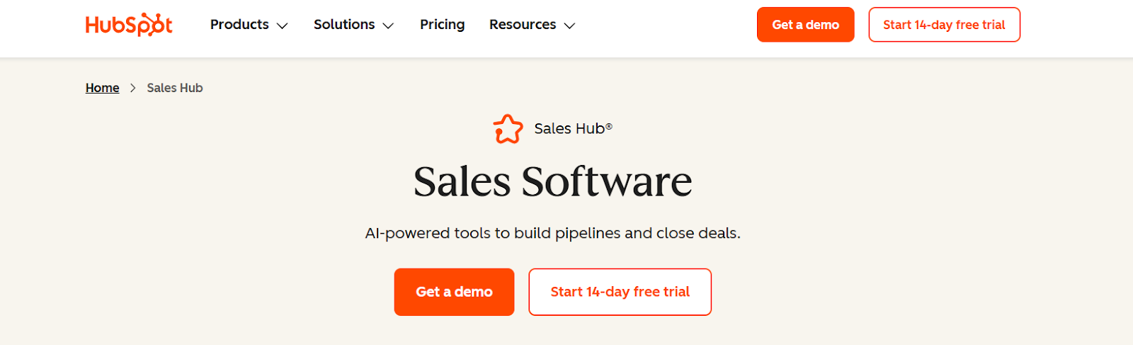 HubSpot Sales Hub homepage