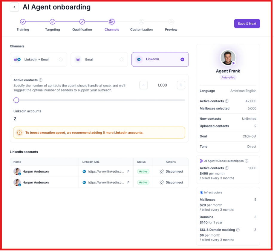 Set up Agent Frank for sending outreach