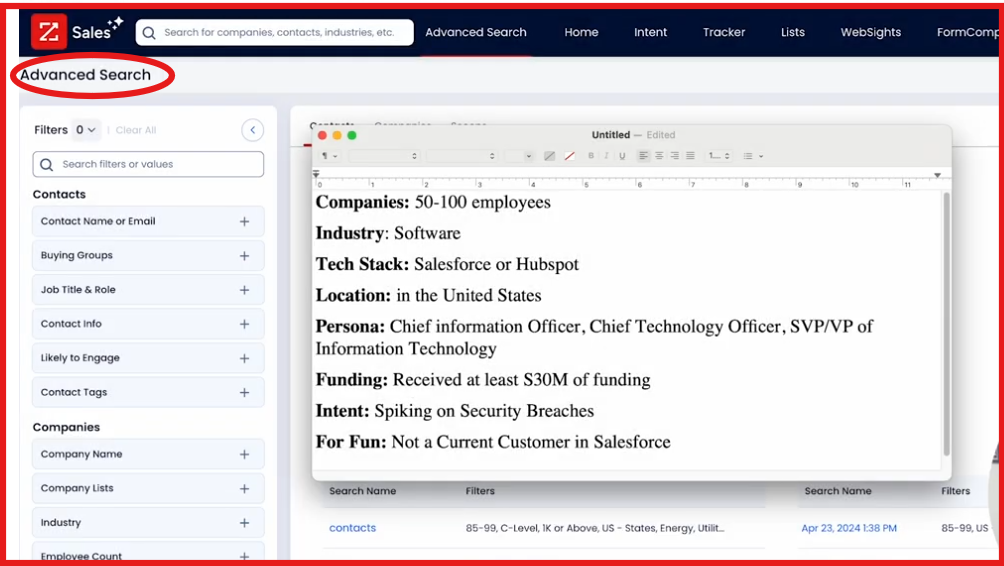 Go to Advanced search on ZoomInfo 