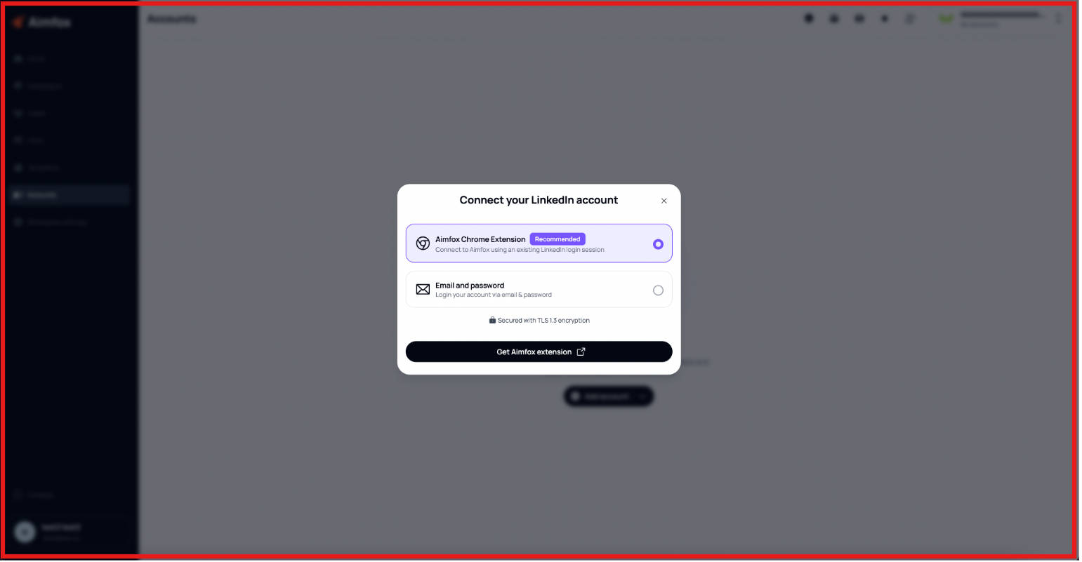 Connect your LinkedIn account on Aimfox