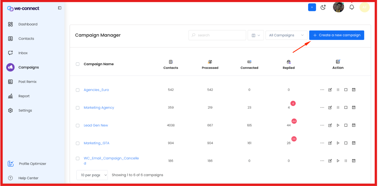 Create campaigns on We-Connect
