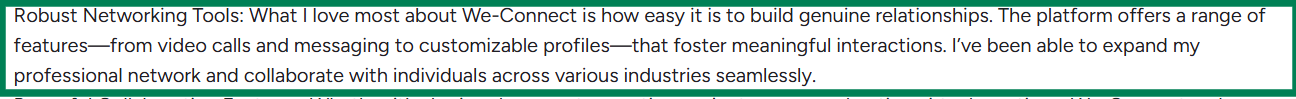 We-Connect G2 review about networking