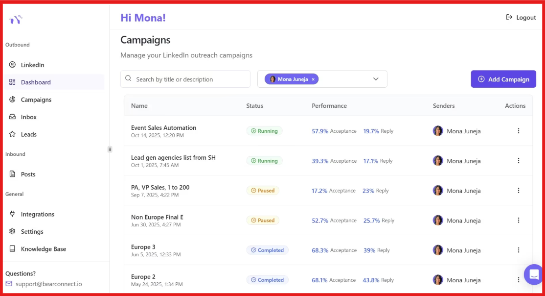 Manage your LinkedIn outreach campaigns