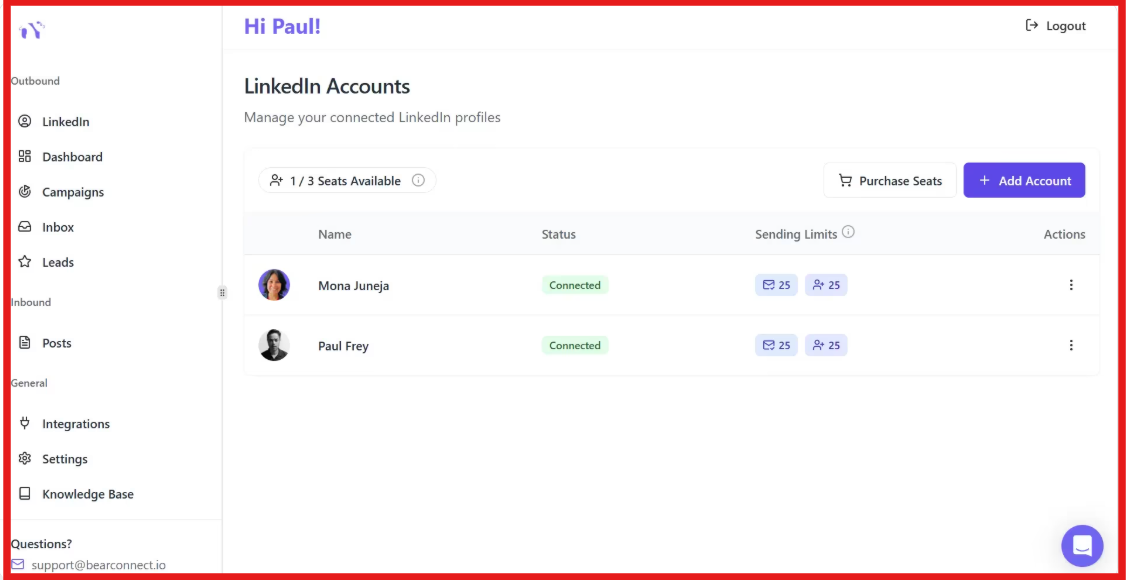 Manage multiple LinkedIn accounts on BearConnect