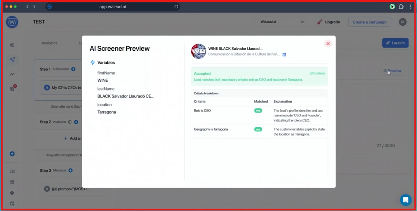 WaLead AI Screener preview