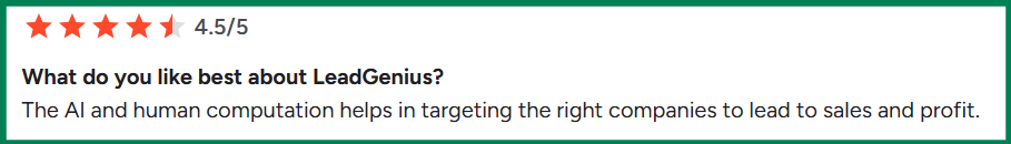 LeadGenius G2 review about AI and human computation