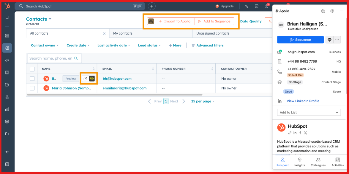Use Apollo chrome extension in HubSpot