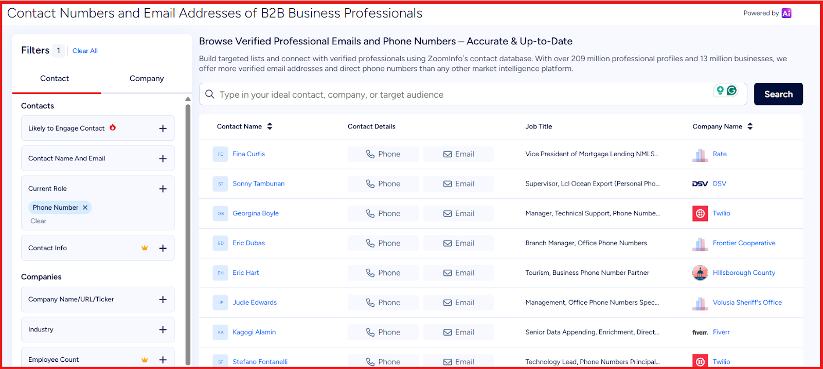 Get phone numbers and other details on ZoomInfo