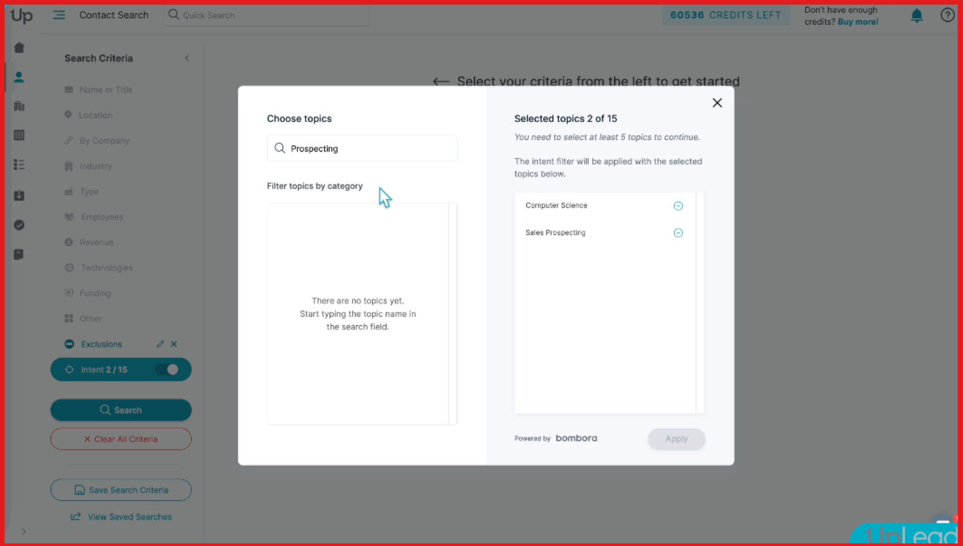 Choose intent topics on UpLead