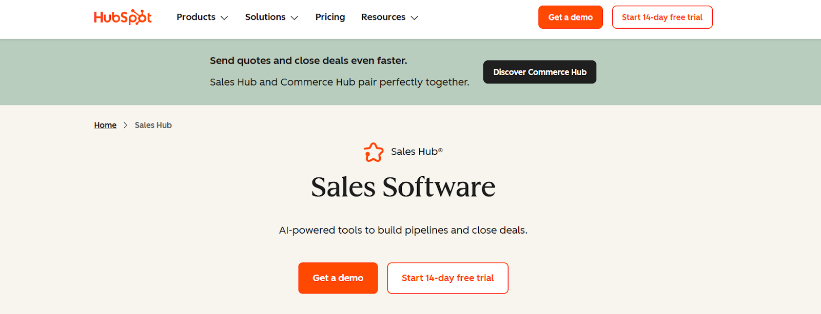 HubSpot Sales Hub homepage