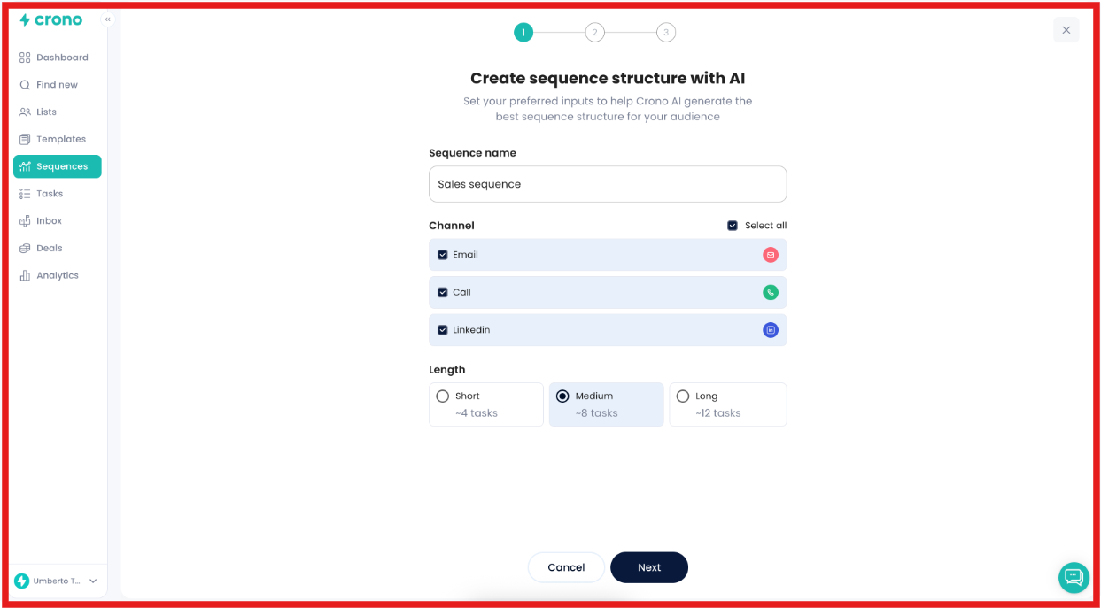 Create sequence structure with AI on Crono