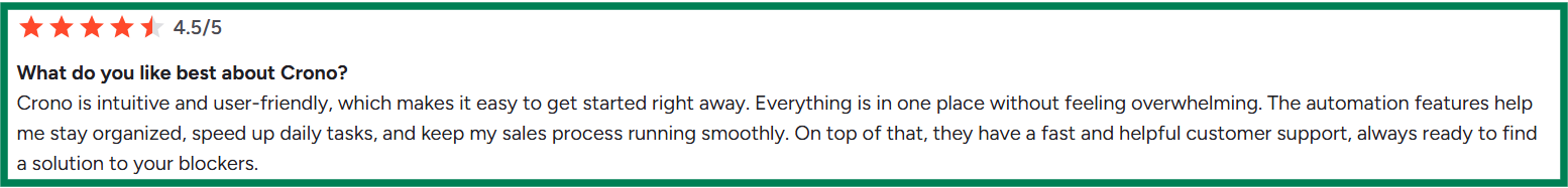 Crono G2 rating about ease of use and managing everything in one place