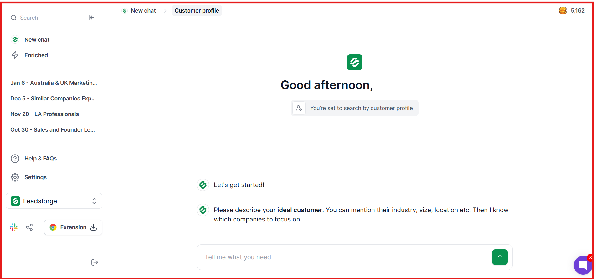 Describe your ideal customer on Leadsforge
