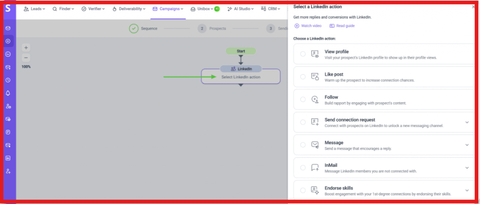 LinkedIn automation on Snov