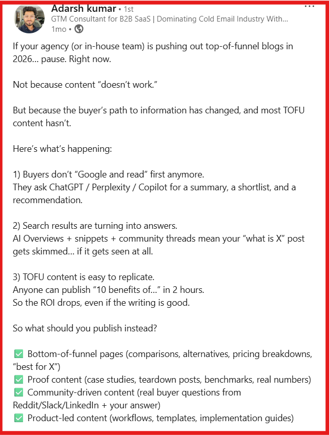 An example of LinkedIn post