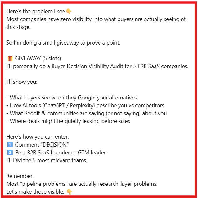 LinkedIn post showcasing lead magnet example