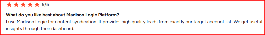 Medison Logic user complimenting about its lead quality