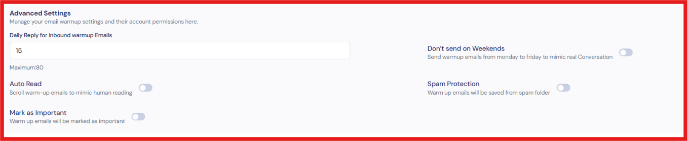 Advance settings for warmup on Sparkle.io