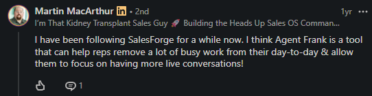 User sharing experience using Agent Frank