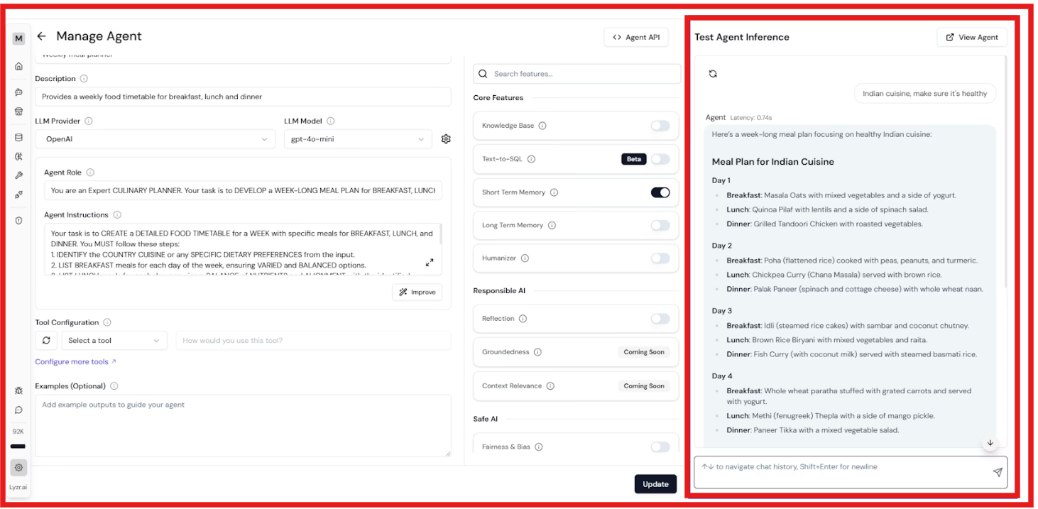 Testing agent on Lyzr AI