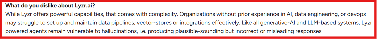Lyzr AI G2 review about complexity