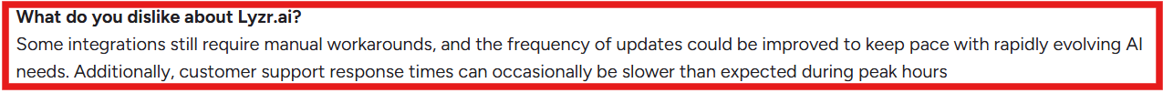 Lyzr AI G2 review about integrations