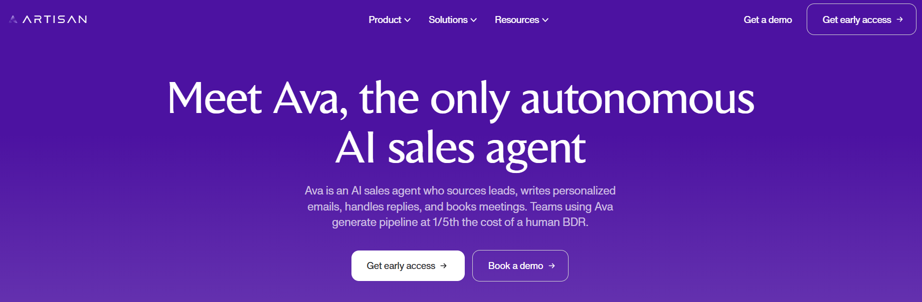 Ava by Artisan AI homepage