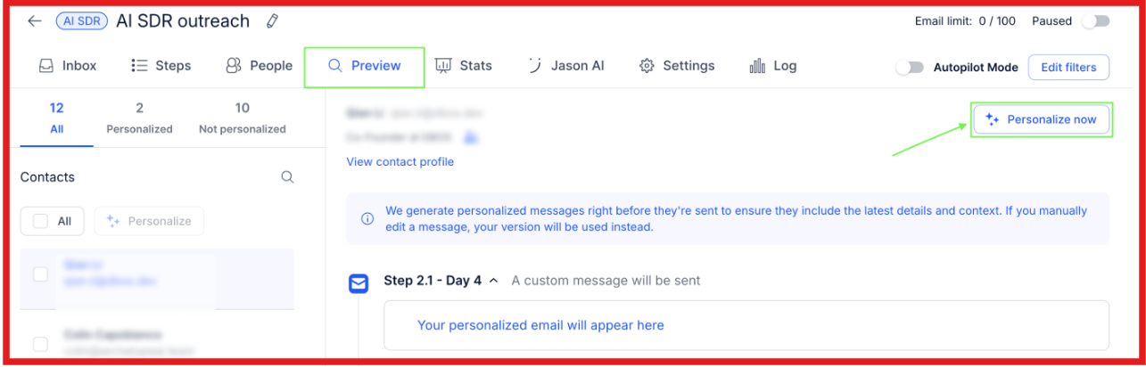Personalise message with Jason AI SDR