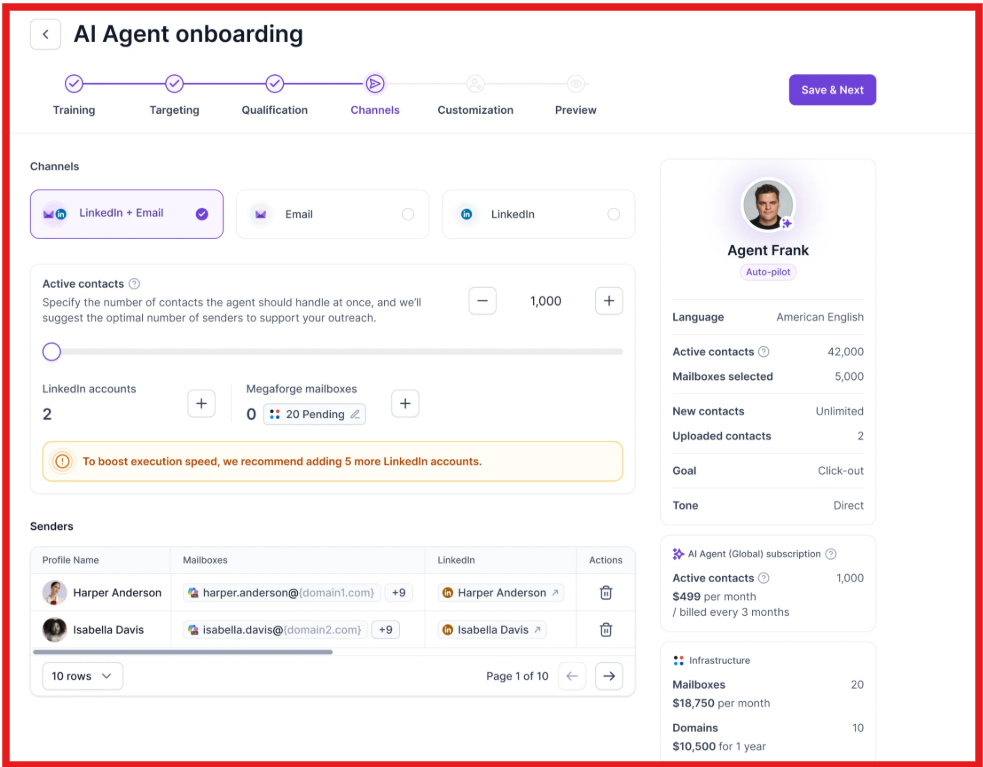 Choose the channels for running campaigns on Agent Frank