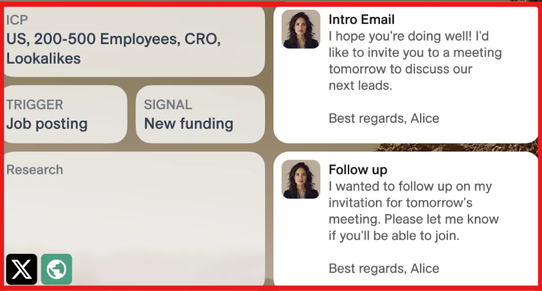 Alice adjusts follow ups based on ICP and signals
