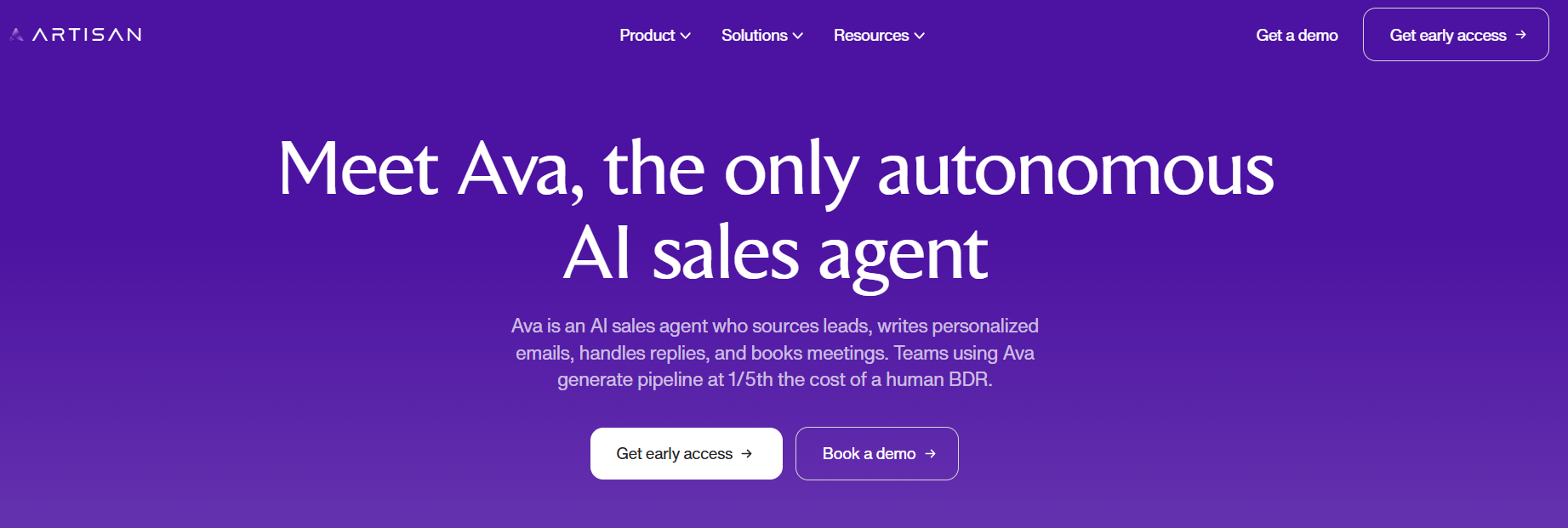 Ava by Artisan AI homepage