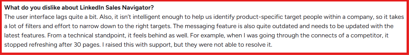 LinkedIn Sales Navigator G2 review about filters