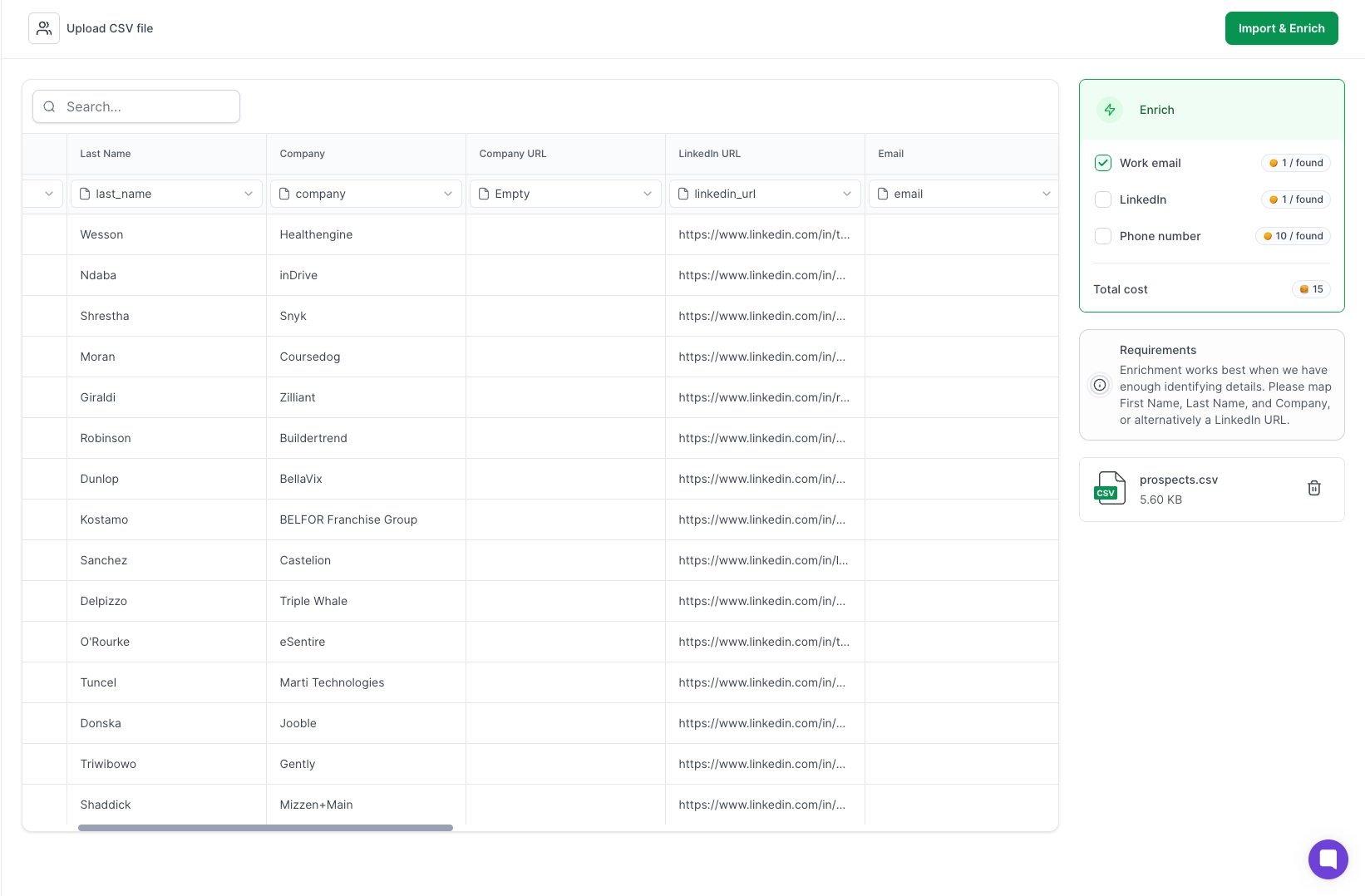 Contact enrichment in Leadforge