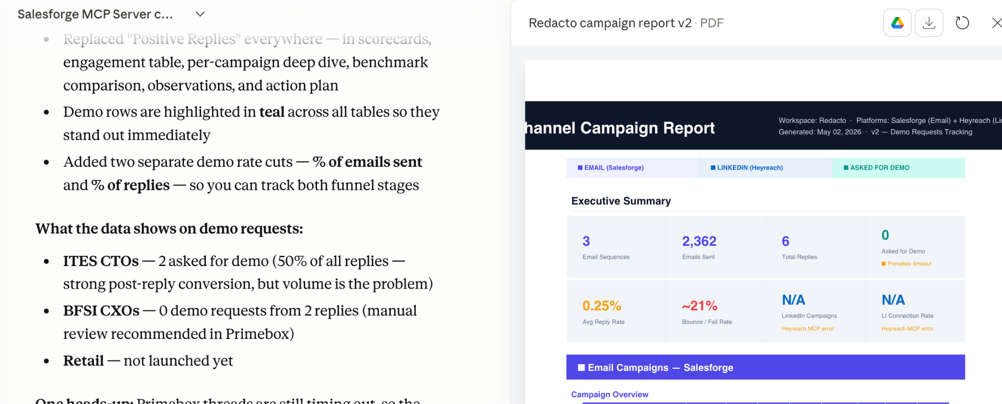 Creating reports using Smartlead MCP server