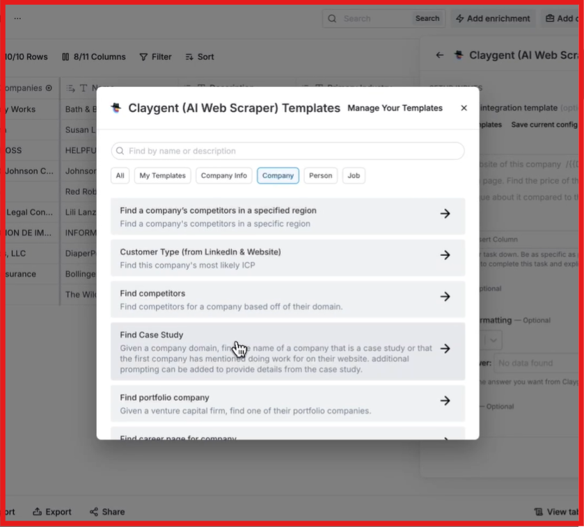 Claygent by Clay to research companies