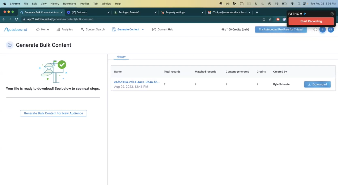 Bulk Content Generation in Autobound