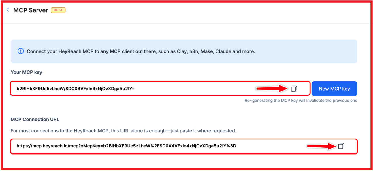 Generate new MCP key on HeyReach