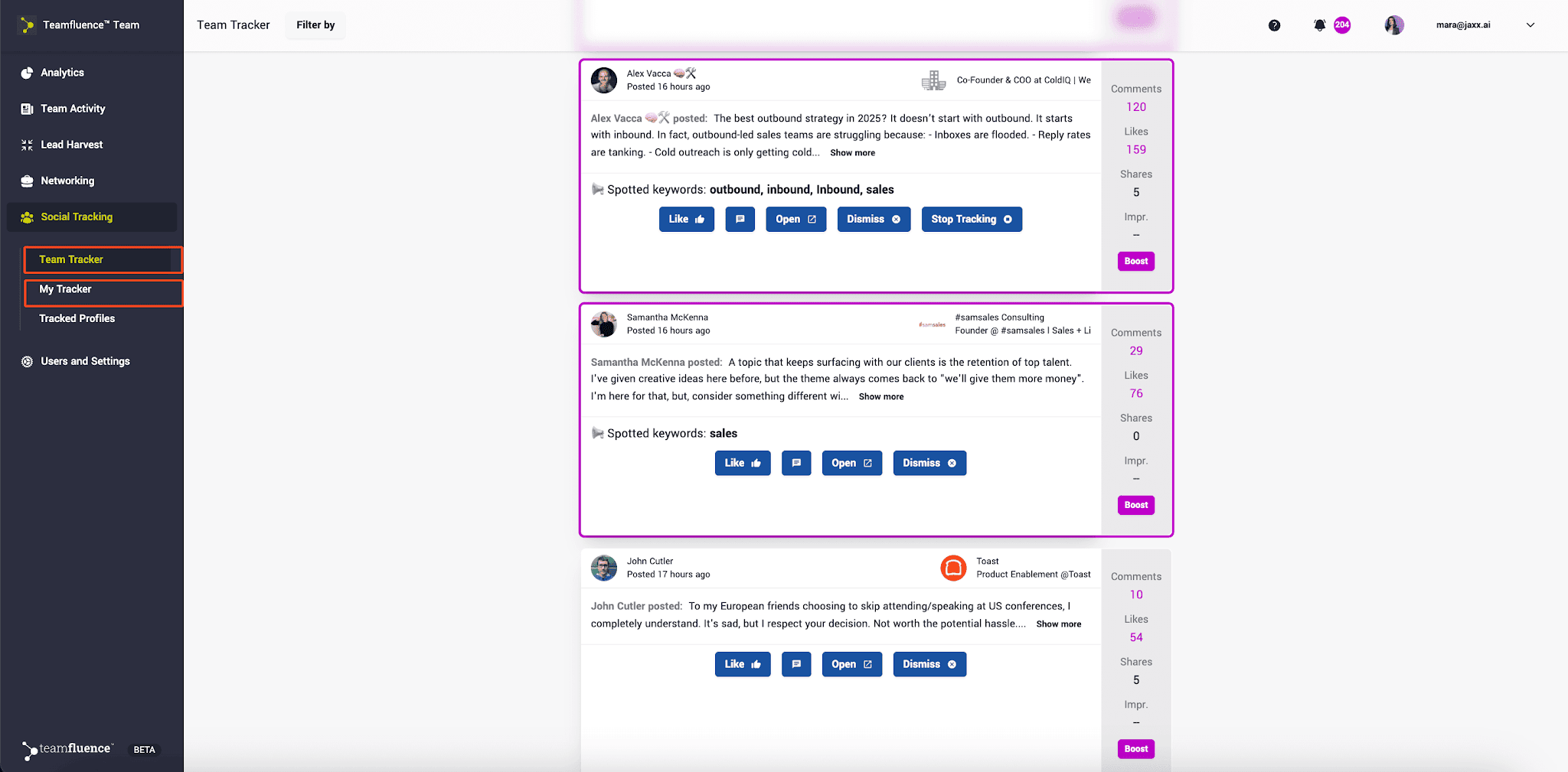 My Tracker in Teamfluence