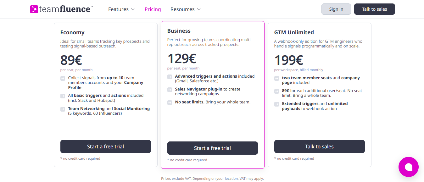 Teamfluence Pricing